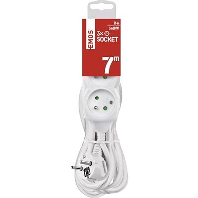 EMOS – 3-vägs grenuttag 7 m – 3 franska uttag roterade 45° – 250 V, 16 A, 3680 W – högkvalitativ PVC-isolering – H05VV-F3G 1,5 mm2 – ökat kontaktskydd – IP20 för inomhus – vit EMOS – 3-vägs grenuttag 7 m – 3 franska uttag roterade 45° – 250 V, 16 A, 3680 W – högkvalitativ PVC-isolering – H05VV-F3G 1,5 mm2 – ökat kontaktskydd – IP20 för inomhus – vit