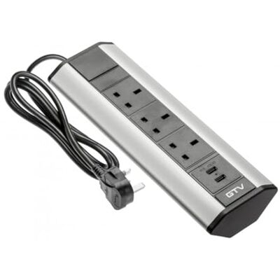 GTV HÖGERT TECHNIK Hörngrenuttag – 3 x UK-uttag 2 x USB (5 V/2,1 A) – aluminium – 3 600 W – 1,5 m kabel – möbelinstallation – silver – för kök, kontor, verkstad GTV HÖGERT TECHNIK Hörngrenuttag – 3 x UK-uttag 2 x USB (5 V/2,1 A) – aluminium – 3 600 W – 1,5 m kabel – möbelinstallation – silver – för kök, kontor, verkstad