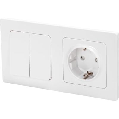 Blendend Schuko-kontakt – 2 x 1-vägs brytare, perfekt för ljusstyrning och elektriska apparater. Tillverkad av hållbara material Blendend Schuko-kontakt – 2 x 1-vägs brytare, perfekt för ljusstyrning och elektriska apparater. Tillverkad av hållbara material