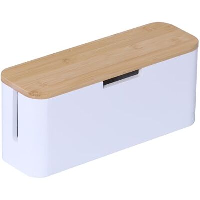 Relaxdays Kabelbox för grenuttag, bambu, lock, HBT: 14,5 x 34 x 11 cm, dold kabel, uttagslåda, natur/vit Relaxdays Kabelbox för grenuttag, bambu, lock, HBT: 14,5 x 34 x 11 cm, dold kabel, uttagslåda, natur/vit