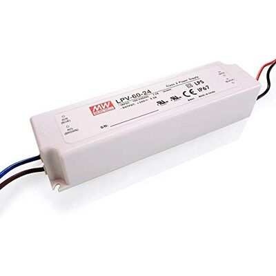 MEAN WELL Meanwell nätdel, LPV-60-24, spänningskonstant, 110-240 V, AC/50-60 Hz, 24 V, DC, 0-2,5 A, 60 W 872615 MEAN WELL Meanwell nätdel, LPV-60-24, spänningskonstant, 110-240 V, AC/50-60 Hz, 24 V, DC, 0-2,5 A, 60 W 872615