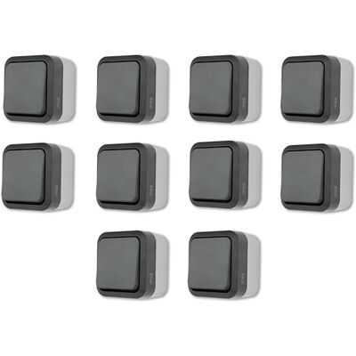 REV – 10 x växelbrytare AquaStorm sparset – strömbrytare våtrum IP55, ytmonterad, 230 V, 10 A – antracit REV – 10 x växelbrytare AquaStorm sparset – strömbrytare våtrum IP55, ytmonterad, 230 V, 10 A – antracit