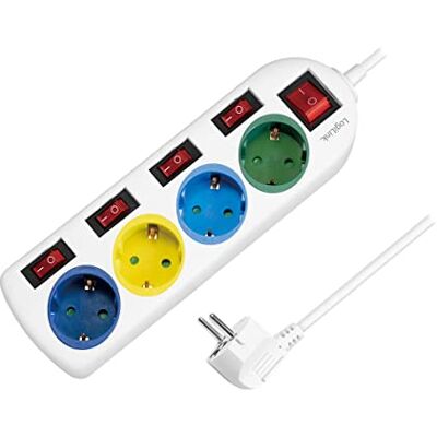 LogiLink LPS257 – 4-vägs grenuttag (CEE 7/3), med 5 x på/av-brytare, med inbyggd säkerhetshutter (ökat kontaktskydd), färg: flerfärgad, vit LogiLink LPS257 – 4-vägs grenuttag (CEE 7/3), med 5 x på/av-brytare, med inbyggd säkerhetshutter (ökat kontaktskydd), färg: flerfärgad, vit