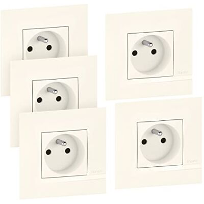 Legrand BTicino set med 5 Alteège 16A 230 V eluttag med automatisk terminalanslutning levereras komplett med snövit ytbehandlingsplattor och monteringsklor för renovering Legrand BTicino set med 5 Alteège 16A 230 V eluttag med automatisk terminalanslutning levereras komplett med snövit ytbehandlingsplattor och monteringsklor för renovering