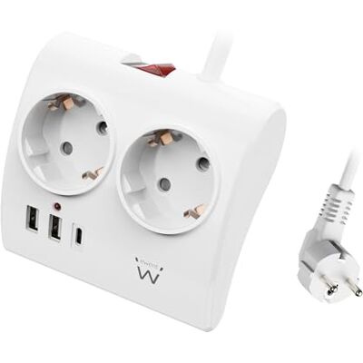 Ewent Flerfaldigt uttag, för skrivbord/bord, med 2 kontaktuttag och 2 USB-A-portar och 1 USB-C-port, på/av-brytare, 3 680 W, överladdningsskydd, 16 A säkerhetskontakt och Ewent Flerfaldigt uttag, för skrivbord/bord, med 2 kontaktuttag och 2 USB-A-portar och 1 USB-C-port, på/av-brytare, 3 680 W, överladdningsskydd, 16 A säkerhetskontakt och