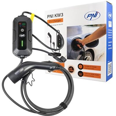 PNI Bärbar laddare KW3 16A, 3,5KW, för elbilar, 230V, enfas, Typ 2-kabel med 5-polig kontakt, med timer, IP66 PNI Bärbar laddare KW3 16A, 3,5KW, för elbilar, 230V, enfas, Typ 2-kabel med 5-polig kontakt, med timer, IP66