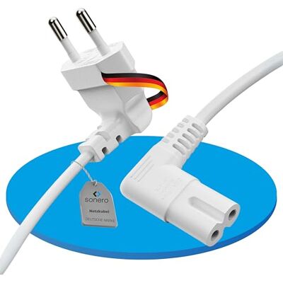 Sonero ® Euro-strömkabel, strömkabel för hushållsapparater, 90° Eurokontakt till 90° C7 IEC-kontakt, 1,00 m, vit Sonero ® Euro-strömkabel, strömkabel för hushållsapparater, 90° Eurokontakt till 90° C7 IEC-kontakt, 1,00 m, vit
