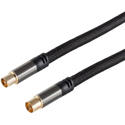 1aTTack.de 2,5 m BlackCotton antennkabel, koaxialkabel, F-kontakt, fyrdubbel avskärmning i koppar, guldpläterade kontakter, textilmantel, svart, metallhölje 1aTTack.de 2,5 m BlackCotton antennkabel, koaxialkabel, F-kontakt, fyrdubbel avskärmning i koppar, guldpläterade kontakter, textilmantel, svart, metallhölje