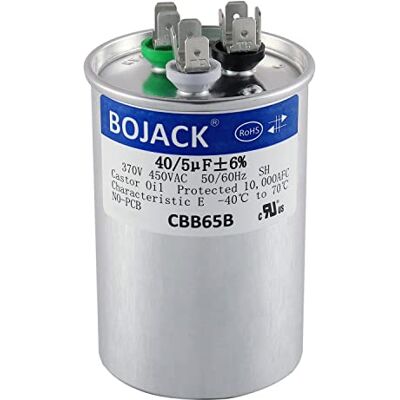 BOJACK 40+5 uF 40/5 MFD ±6 % 370V/440 VAC CBB65 dubbel cirkulär startkondensator för AC-motor eller fläktstart eller rak kondensator BOJACK 40+5 uF 40/5 MFD ±6 % 370V/440 VAC CBB65 dubbel cirkulär startkondensator för AC-motor eller fläktstart eller rak kondensator