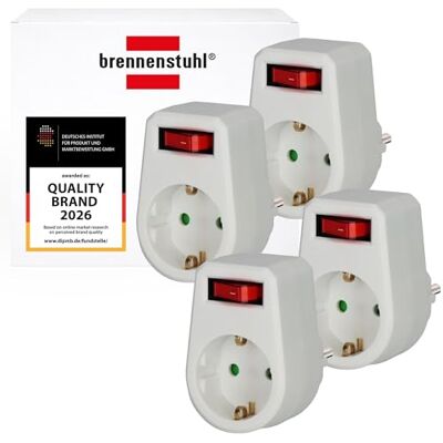 Brennenstuhl 4-pack uttagsadapter / jordad kontakt med strömbrytare (mellanadapter med ökat beröringsskydd) vit Brennenstuhl 4-pack uttagsadapter / jordad kontakt med strömbrytare (mellanadapter med ökat beröringsskydd) vit