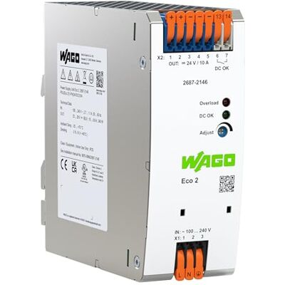 WAGO Compact Strömförsörjning ECO 2687-2146 1-fas, strömförsörjning, DIN-skena-strömförsörjning (DIN-skena), 24 VDC, 10 A, DC OK-kontakt WAGO Compact Strömförsörjning ECO 2687-2146 1-fas, strömförsörjning, DIN-skena-strömförsörjning (DIN-skena), 24 VDC, 10 A, DC OK-kontakt