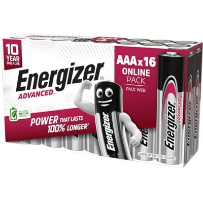 Energizer Advanced – AAA-batterier (16-pack) – trippelbatteri 1,5 V – upp till 100% längre livslängd – perfekt för enheter med hög dränering – 0% plastförpackning – 10 års hållbarhet [Amazon Energizer Advanced – AAA-batterier (16-pack) – trippelbatteri 1,5 V – upp till 100% längre livslängd – perfekt för enheter med hög dränering – 0% plastförpackning – 10 års hållbarhet [Amazon