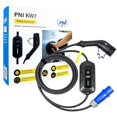 PNI Bärbar laddare KW7 32A, 7,4KW, för elbilar, 230V, enfas, Typ 2-kabel med 5-polig kontakt, med tidsstyrning, IP66 PNI Bärbar laddare KW7 32A, 7,4KW, för elbilar, 230V, enfas, Typ 2-kabel med 5-polig kontakt, med tidsstyrning, IP66