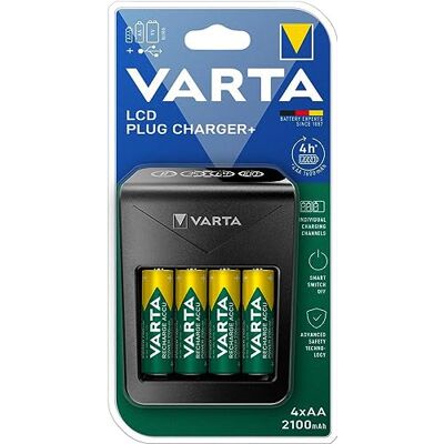 Varta Laddare för 2/4 AA/AAA, 1x 9V, LCD Plug Charger+ för laddningsbara NiMH-batterier, EU-kontakt, 1x USB-enhet, svart, Inkl. 4x AA 2100 mAh Varta Laddare för 2/4 AA/AAA, 1x 9V, LCD Plug Charger+ för laddningsbara NiMH-batterier, EU-kontakt, 1x USB-enhet, svart, Inkl. 4x AA 2100 mAh