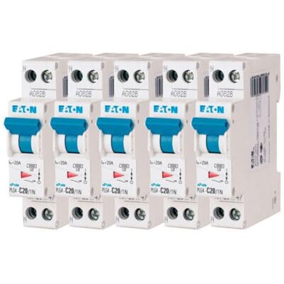 Eaton 264747 PLG4-C20/1N PH/N MODULÄR DISJONCER Vit Blå manschett 1P+N / 20 A C-krökning skruvanslutning 5 brytare Eaton 264747 PLG4-C20/1N PH/N MODULÄR DISJONCER Vit Blå manschett 1P+N / 20 A C-krökning skruvanslutning 5 brytare