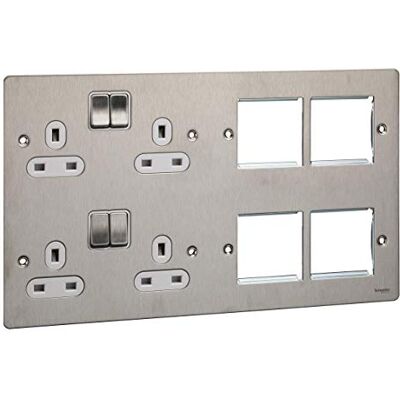 Schneider Electric GU32204DMPWSS Ultimate-platt platta, omkopplad uttag, 2 x 2P + E med luckor, vit paket med 1 Schneider Electric GU32204DMPWSS Ultimate-platt platta, omkopplad uttag, 2 x 2P + E med luckor, vit paket med 1