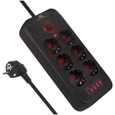 Maclean MCE389/391 grenuttag 6 kontakter 4 x USB 1 x USB-C 2500 W Skrivbordsförlängningskabel med strömbrytare 45°-portar Väggmontering (svart, 1,5 m) Maclean MCE389/391 grenuttag 6 kontakter 4 x USB 1 x USB-C 2500 W Skrivbordsförlängningskabel med strömbrytare 45°-portar Väggmontering (svart, 1,5 m)