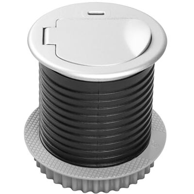 GTV – Möbelinbyggt uttag CHARGER MINI 60 mm med Schuko-uttag, USB-C-laddningsport 3 A, inbyggt grenuttag för skrivbord, kök, arbetsbänk, kompakt, silver GTV – Möbelinbyggt uttag CHARGER MINI 60 mm med Schuko-uttag, USB-C-laddningsport 3 A, inbyggt grenuttag för skrivbord, kök, arbetsbänk, kompakt, silver