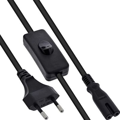 InLine Euro strömkabel med strömbrytare, kontakt CEE 7/16 till IEC-C7 2-polig strömkabel för AV-enheter svart 2 m 16152 InLine Euro strömkabel med strömbrytare, kontakt CEE 7/16 till IEC-C7 2-polig strömkabel för AV-enheter svart 2 m 16152