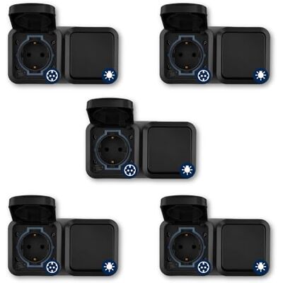 REV 5 x uttag med strömbrytare AquaStorm sparset – våtrum, ytmonterad, IP55, horisontellt, 230 V, 16 A, antracit REV 5 x uttag med strömbrytare AquaStorm sparset – våtrum, ytmonterad, IP55, horisontellt, 230 V, 16 A, antracit