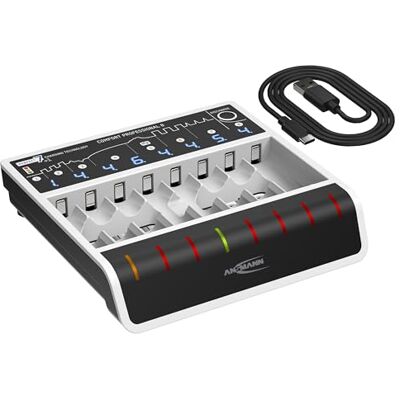 Ansmann Snabbladdare med USB-port för 1 till 8 NiMH-batterier av Micro AAA och Cute AA, Comfort Professional 8 Ansmann Snabbladdare med USB-port för 1 till 8 NiMH-batterier av Micro AAA och Cute AA, Comfort Professional 8