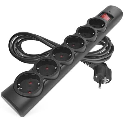 EMOS – Överspänningsskydd grenuttag med LED-skärm, 6 fack, 3 m kabel – 6 Schuko-uttag roterade 45°, brytare, ökat kontaktskydd – max. Last 2 300 W/10 A – PVC för inomhusbruk – svart EMOS – Överspänningsskydd grenuttag med LED-skärm, 6 fack, 3 m kabel – 6 Schuko-uttag roterade 45°, brytare, ökat kontaktskydd – max. Last 2 300 W/10 A – PVC för inomhusbruk – svart