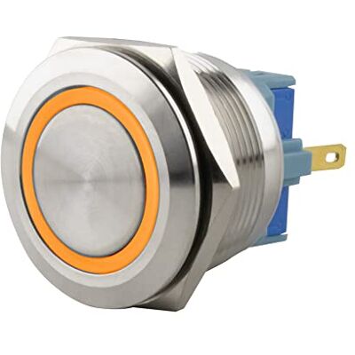 SeKi tryckknapp i rostfritt stål Ø 25 mm knappslå platt huvudform färgad upplyst LED-ring i gula lödöglor/platt kontakt 0,5 x 2,8 anslutning; ringklocka SeKi tryckknapp i rostfritt stål Ø 25 mm knappslå platt huvudform färgad upplyst LED-ring i gula lödöglor/platt kontakt 0,5 x 2,8 anslutning; ringklocka