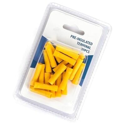 Glowster Gul förisolerad terminal, 20-pack, idealisk för säkra och snabba elektriska anslutningar i elektriska installationer. Glowster Gul förisolerad terminal, 20-pack, idealisk för säkra och snabba elektriska anslutningar i elektriska installationer.