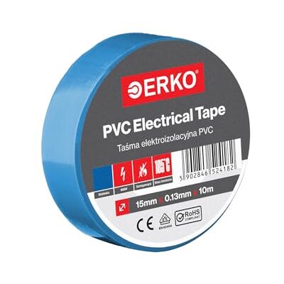 ERKO isoleringstejp PVC Blå 15 mm x 10 m, elektriska kablar reparation, mycket flexibel med stark självhäftande kraft, kemibeständig, polyvinylklorid ERKO isoleringstejp PVC Blå 15 mm x 10 m, elektriska kablar reparation, mycket flexibel med stark självhäftande kraft, kemibeständig, polyvinylklorid