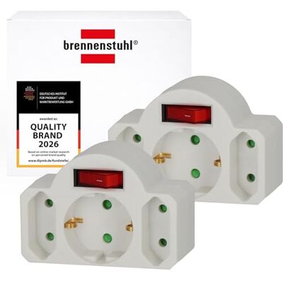 Brennenstuhl 2-pack grenuttagsadapter, 3-vägs uttagsadapter med strömbrytare (mellanadapter med 2x Euro-uttag och 1x skyddsjordat uttag) vit Brennenstuhl 2-pack grenuttagsadapter, 3-vägs uttagsadapter med strömbrytare (mellanadapter med 2x Euro-uttag och 1x skyddsjordat uttag) vit
