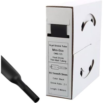 Offgridtec 5 m krympslang med lim 19,1 mm > 9,5 mm krympningshastighet, dubbel vägg, halogenfri, flamhämmande, vattentät kabelisolering, lätt att kapa, inklusive dispenserlåda, svart Offgridtec 5 m krympslang med lim 19,1 mm > 9,5 mm krympningshastighet, dubbel vägg, halogenfri, flamhämmande, vattentät kabelisolering, lätt att kapa, inklusive dispenserlåda, svart