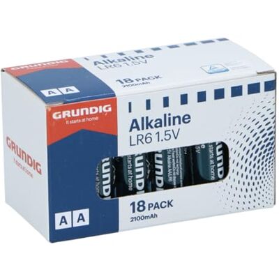 Grundig AA alkaliska batterier LR6 1,5 V – 18-pack – 2 100 mAh kapacitet – för fjärrkontroller, klockor, leksaker och mer – förpackning med visningsfönster Grundig AA alkaliska batterier LR6 1,5 V – 18-pack – 2 100 mAh kapacitet – för fjärrkontroller, klockor, leksaker och mer – förpackning med visningsfönster