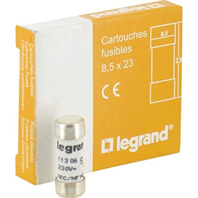 Legrand 011306 Cylindrisk patron utan indikator, 8,5 mm x 23 mm, 6A Legrand 011306 Cylindrisk patron utan indikator, 8,5 mm x 23 mm, 6A