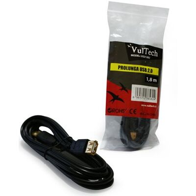 Vultech US21202 USB 2.0-förlängningssladd – 1,8 m, svart – höghastighets USB-förlängningskabel med guldpläterade kontakter Vultech US21202 USB 2.0-förlängningssladd – 1,8 m, svart – höghastighets USB-förlängningskabel med guldpläterade kontakter