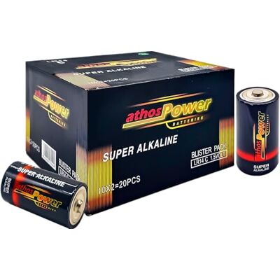 ATHOS POWER 20-pack alkaliska LR14 1,5 V batterier med hög effekt och lång livslängd för elektroniska enheter, leksaker, ficklampor, ljudutrustning, pålitlig och säker energi ATHOS POWER 20-pack alkaliska LR14 1,5 V batterier med hög effekt och lång livslängd för elektroniska enheter, leksaker, ficklampor, ljudutrustning, pålitlig och säker energi