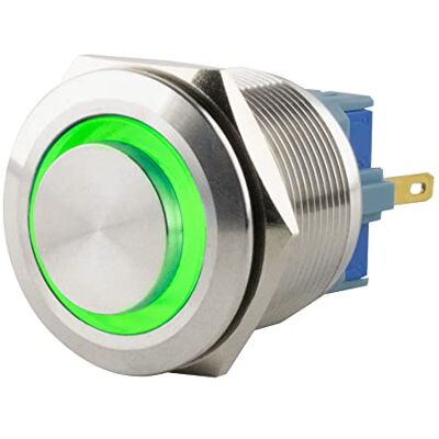 SeKi tryckknapp i rostfritt stål Ø 25 mm utskjutande huvudform färgad upplyst LED-ring i gröna lödöglor/platt kontakt 0,5 x 2,8 anslutning; ringklocka SeKi tryckknapp i rostfritt stål Ø 25 mm utskjutande huvudform färgad upplyst LED-ring i gröna lödöglor/platt kontakt 0,5 x 2,8 anslutning; ringklocka