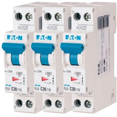 Eaton 264747 PLG4-C20/1N PH/N MODULÄR DISJONCER Vit Blå manschett 1P+N / 20 A C-krökning skruvanslutning 3 brytare Eaton 264747 PLG4-C20/1N PH/N MODULÄR DISJONCER Vit Blå manschett 1P+N / 20 A C-krökning skruvanslutning 3 brytare