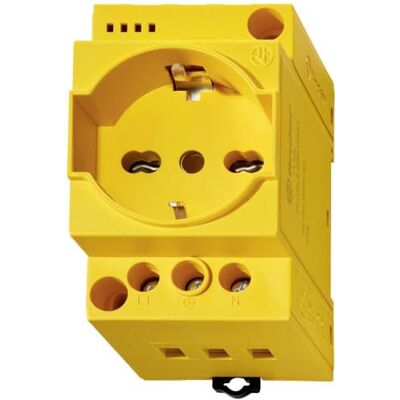 Finder Schuko + tvåpassuttag Italiana – gul – utan LED – spänning i uttaget Finder Schuko + tvåpassuttag Italiana – gul – utan LED – spänning i uttaget
