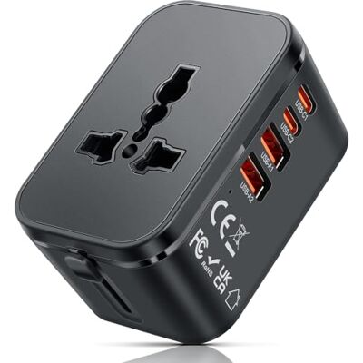 Romon Universell adapter, universell reseadapter, internationell reseadapter med GaN20W, 2 USB, 2 USB C och 1 AC-uttag, universell reseladdare adapter för EU US UK AU Romon Universell adapter, universell reseadapter, internationell reseadapter med GaN20W, 2 USB, 2 USB C och 1 AC-uttag, universell reseladdare adapter för EU US UK AU