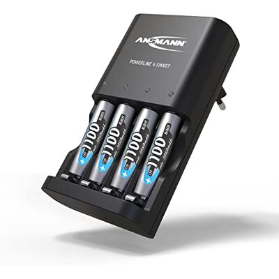 Ansmann Batteriladdare "Powerline 4 Smart" för 1-4 AA och AAA-batterier inklusive 4 x NiMH AAA 1100-batterier – batteriladdare för NiCd och NiMH-batterier med enhandsövervakning Ansmann Batteriladdare "Powerline 4 Smart" för 1-4 AA och AAA-batterier inklusive 4 x NiMH AAA 1100-batterier – batteriladdare för NiCd och NiMH-batterier med enhandsövervakning