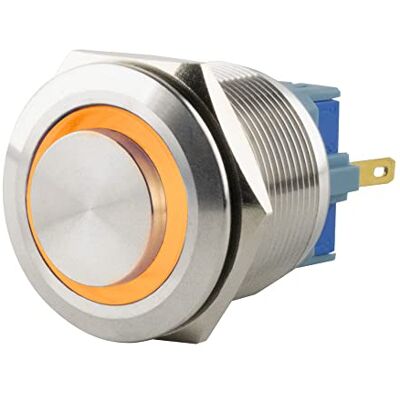 SeKi tryckknapp i rostfritt stål Ø 25 mm utskjutande huvudform färgad upplyst LED-ring i gula lödöglor/platt kontakt 0,5 x 2,8 anslutning; ringklocka SeKi tryckknapp i rostfritt stål Ø 25 mm utskjutande huvudform färgad upplyst LED-ring i gula lödöglor/platt kontakt 0,5 x 2,8 anslutning; ringklocka