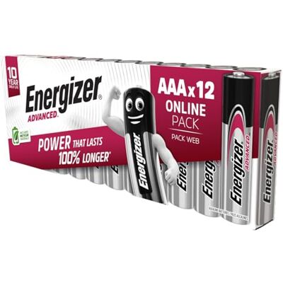 Energizer Advanced – AAA-batterier (12-pack) – trippelbatteri 1,5 V – upp till 100% längre livslängd – perfekt för enheter med hög dränering – 0% plastförpackning – 10 års hållbarhet [Amazon Energizer Advanced – AAA-batterier (12-pack) – trippelbatteri 1,5 V – upp till 100% längre livslängd – perfekt för enheter med hög dränering – 0% plastförpackning – 10 års hållbarhet [Amazon