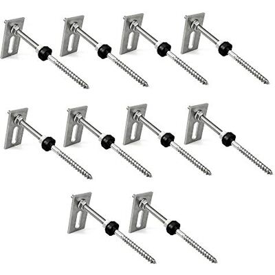 Offgridtec 10 st. © pinnskruvar M10 x 200 rostfritt stål justerbar höjd inkl. adapterplåt EPDM gummitätning Offgridtec 10 st. © pinnskruvar M10 x 200 rostfritt stål justerbar höjd inkl. adapterplåt EPDM gummitätning