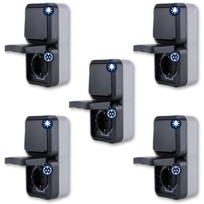 REV 5 x uttag med strömbrytare AquaStorm sparset – våtrum, ytmonterad, IP55, vertikal, 230 V, 16 A, antracit REV 5 x uttag med strömbrytare AquaStorm sparset – våtrum, ytmonterad, IP55, vertikal, 230 V, 16 A, antracit
