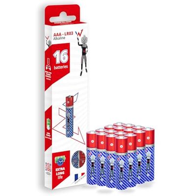 W onder Full Energy AAA/LR03 Alkaliska batterier med lång livslängd – 16-pack – perfekt för dagliga enheter. W onder Full Energy AAA/LR03 Alkaliska batterier med lång livslängd – 16-pack – perfekt för dagliga enheter.