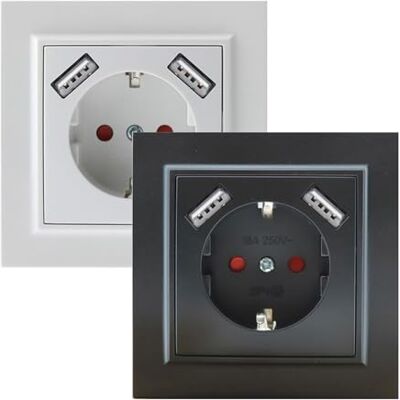 Glowster Schuko-infälld vit kontakt med dubbel USB för samtidig laddning av elektroniska enheter och optimerar därmed utrymmet i ditt hem. Glowster Schuko-infälld vit kontakt med dubbel USB för samtidig laddning av elektroniska enheter och optimerar därmed utrymmet i ditt hem.