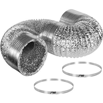 iPower 15 cm (6 tum) 8 fot icke-isolerad flexluft aluminiumkanaltorkare ventilationsslang för HVAC-ventilation, 2 klämmor ingår iPower 15 cm (6 tum) 8 fot icke-isolerad flexluft aluminiumkanaltorkare ventilationsslang för HVAC-ventilation, 2 klämmor ingår