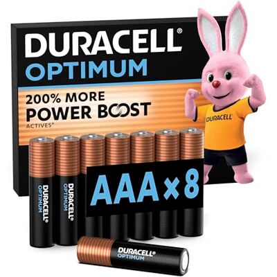 Duracell Optimum AAA Alkaliska Batterier, 8 Pack, 1.5V, LR03 200 % mer Power Boost-material – möter moderna enheters behov – 100 % återvinningsbar, plastfri förpackning Duracell Optimum AAA Alkaliska Batterier, 8 Pack, 1.5V, LR03 200 % mer Power Boost-material – möter moderna enheters behov – 100 % återvinningsbar, plastfri förpackning