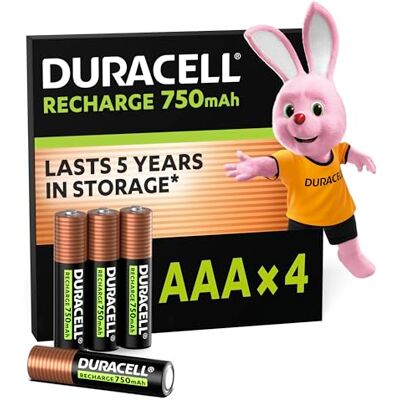 Duracell uppladdningsbara, 4-pack, AAA-batterier, 750 mAh NiMH, 1 000 cykler, förladdade, energi som håller länge, med en hållbar förpackning av 0% plast och 100% återvinningsbar Duracell uppladdningsbara, 4-pack, AAA-batterier, 750 mAh NiMH, 1 000 cykler, förladdade, energi som håller länge, med en hållbar förpackning av 0% plast och 100% återvinningsbar