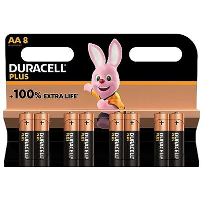 Duracell Plus AA-batterier (8-pack) – Alkaliska 1,5 V – Upp till 100 % extra brukstid – Tillförlitlighet för vardagliga enheter – Plastfri förpackning – 10 års förvaring – LR6 MN1500 Duracell Plus AA-batterier (8-pack) – Alkaliska 1,5 V – Upp till 100 % extra brukstid – Tillförlitlighet för vardagliga enheter – Plastfri förpackning – 10 års förvaring – LR6 MN1500